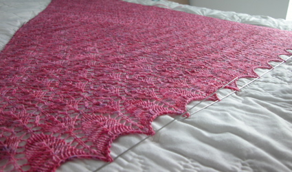 Flower Basket Shawl being blocked